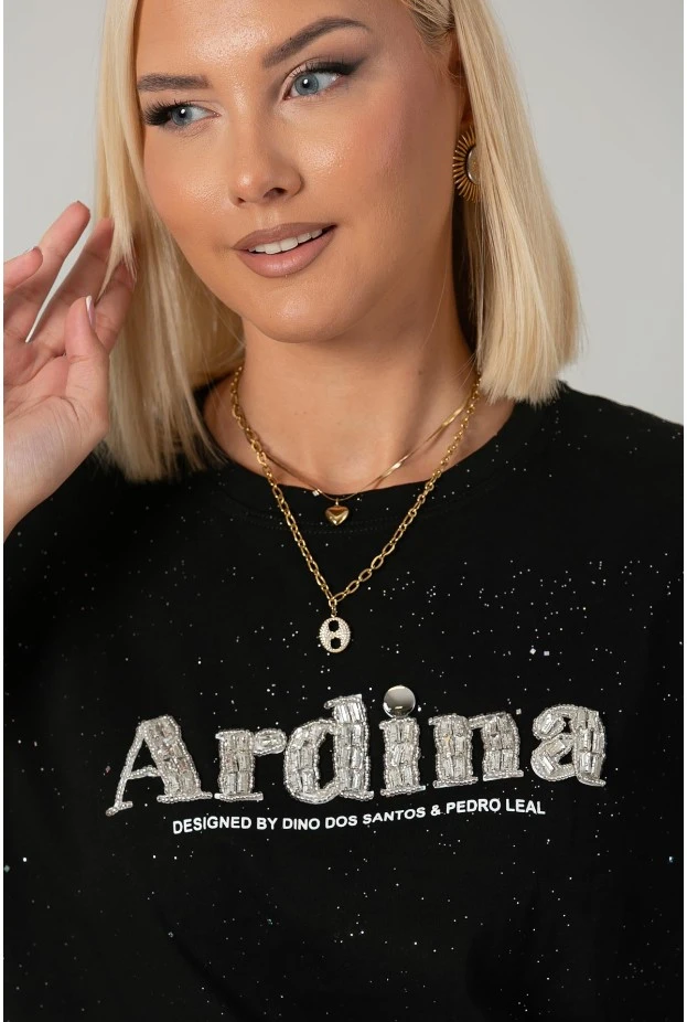 T-shirt oversized με χρυσόσκονη και στράς ardina μαύρο