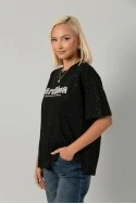 T-shirt oversized με χρυσόσκονη και στράς ardina μαύρο