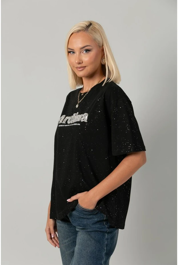 T-shirt oversized με χρυσόσκονη και στράς ardina μαύρο