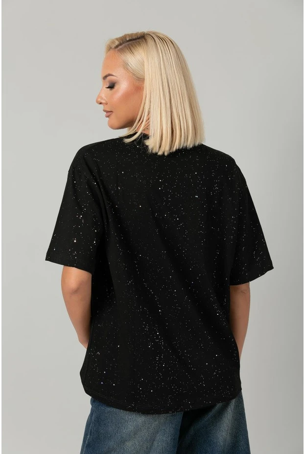 T-shirt oversized με χρυσόσκονη και στράς ardina μαύρο