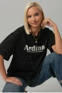 T-shirt oversized με χρυσόσκονη και στράς ardina μαύρο