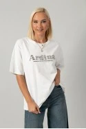 T-shirt oversized με χρυσόσκονη και στράς ardina λευκό