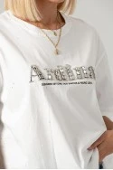 T-shirt oversized με χρυσόσκονη και στράς ardina λευκό