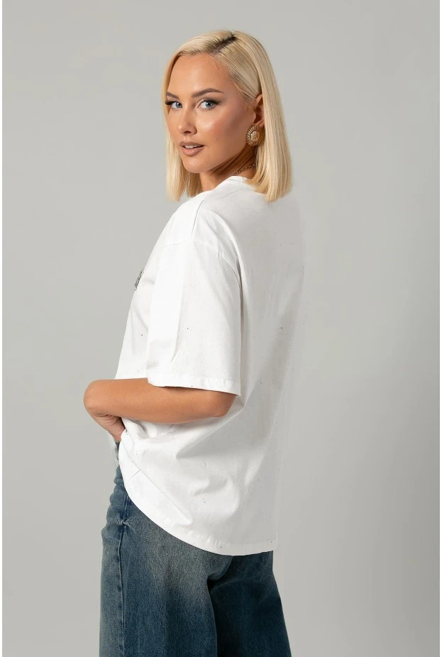 T-shirt oversized με χρυσόσκονη και στράς ardina λευκό