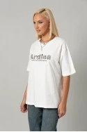 T-shirt oversized με χρυσόσκονη και στράς ardina λευκό