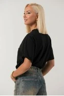 T-shirt με στάμπα queen στρας και πέρλες μαύρο