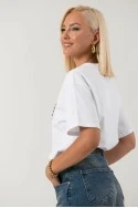 T-shirt με στάμπα queen στρας και πέρλες λευκό