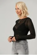 Κορμάκι πουά με διαφάνεια μαύρο