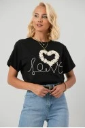 T-shirt με κέντημα καρδιά μαύρο