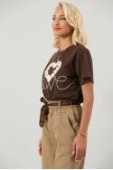 T-shirt με κέντημα καρδιά καφέ