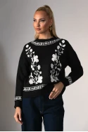 Πλεκτή μπλούζα με λουλούδια και στρας μαύρο 