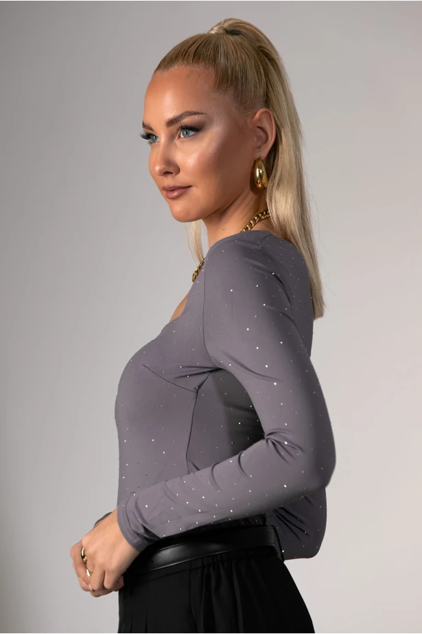 Kορμάκι με τετράγωνη λαιμόκοψη και στρας ανθρακί