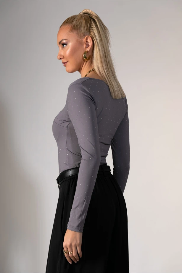 Kορμάκι με τετράγωνη λαιμόκοψη και στρας ανθρακί