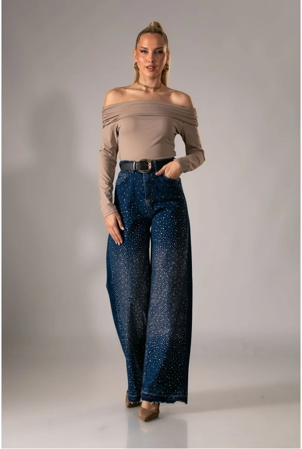 Μπλούζα off shoulder μπεζ σκούρο
