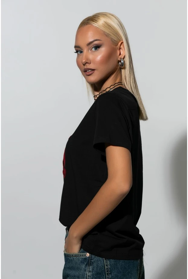 T-shirt με patch A μαύρο-μπορντό