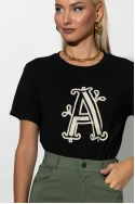 T-shirt με patch A μαύρο-μπεζ