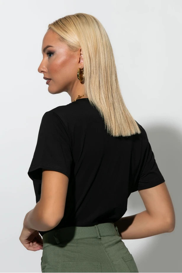 T-shirt με patch A μαύρο-μπεζ