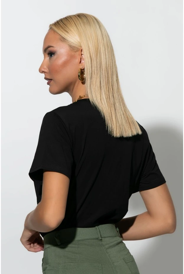 T-shirt με patch A μαύρο-μπεζ