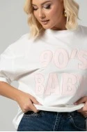 T-shirt oversized με patch 90s baby λευκό