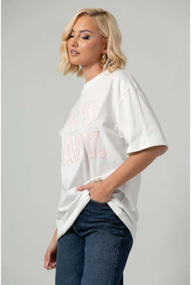 T-shirt oversized με patch 90s baby λευκό