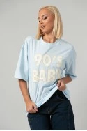 T-shirt oversized με patch 90s baby σιέλ