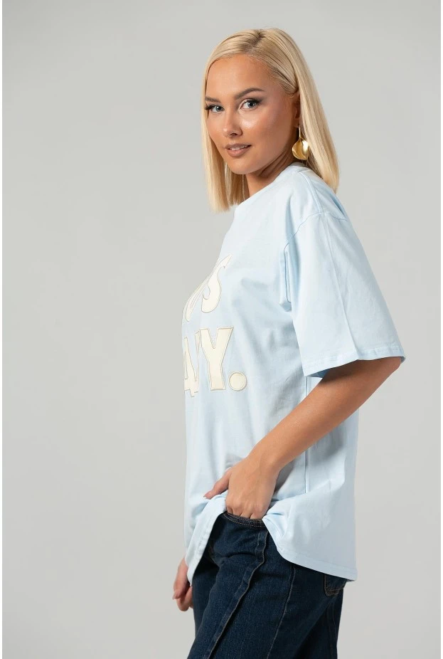 T-shirt oversized με patch 90s baby σιέλ