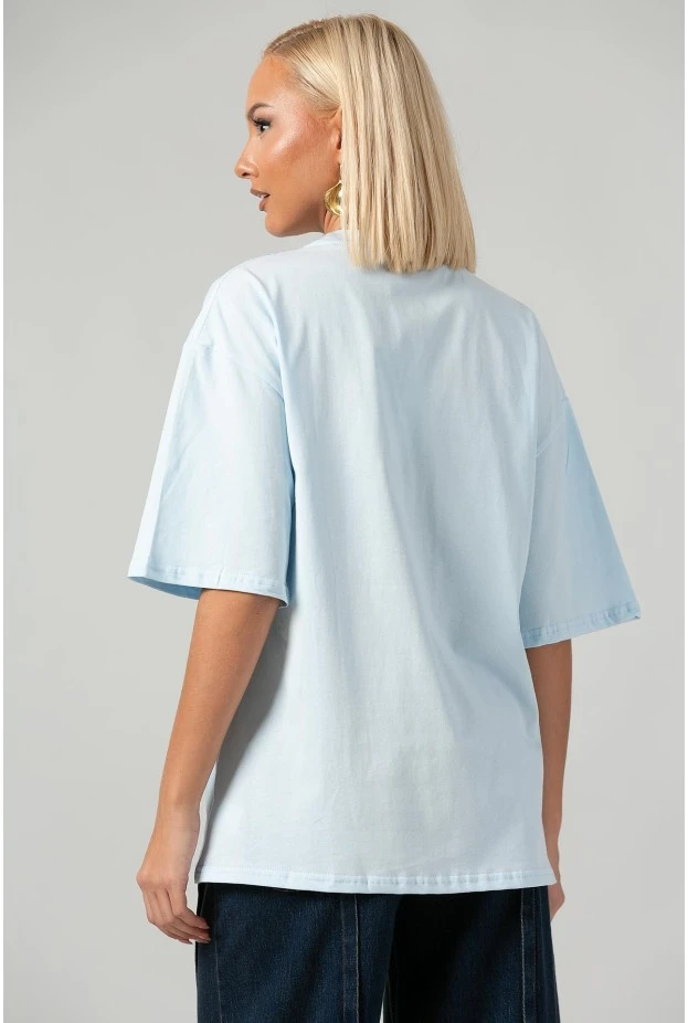 T-shirt oversized με patch 90s baby σιέλ