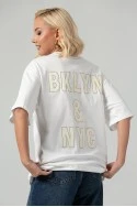 T-shirt oversized με patch bklyn and nyc λευκό