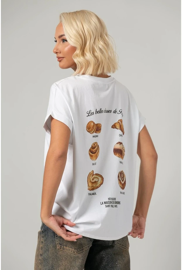 T-shirt oversized με στάμπα croissante λευκό