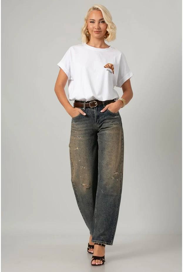 T-shirt oversized με στάμπα croissante λευκό