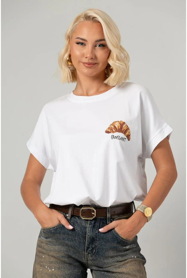 T-shirt oversized με στάμπα croissante λευκό