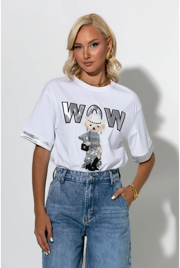 T-shirt με patch wow bear λευκό