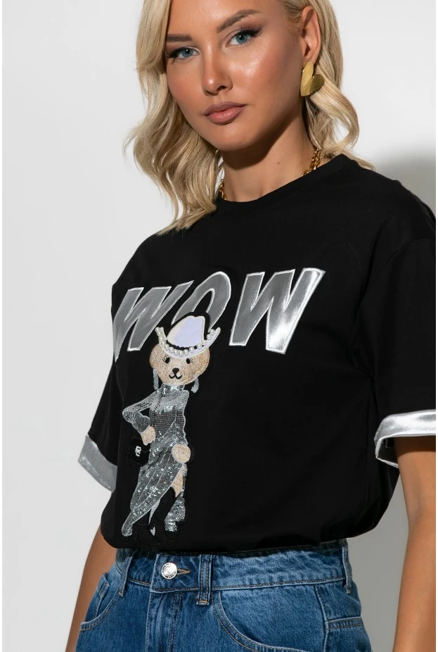 T-shirt με patch wow bear μαύρο