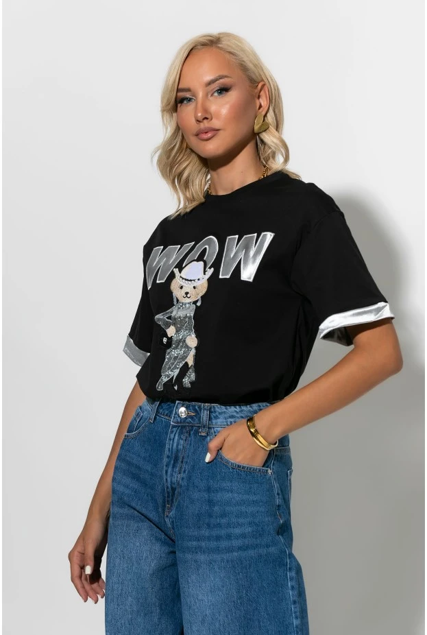 T-shirt με patch wow bear μαύρο