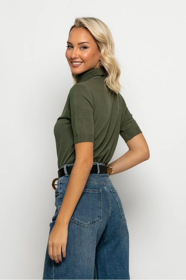 Basic πλεκτό ζιβάγκο κοντομάνικο χακί