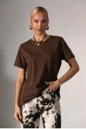 Basic t-shirt με στρογγυλή λαιμόκοψη καφέ