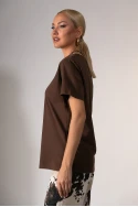 Basic t-shirt με στρογγυλή λαιμόκοψη καφέ