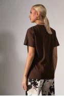 Basic t-shirt με στρογγυλή λαιμόκοψη καφέ