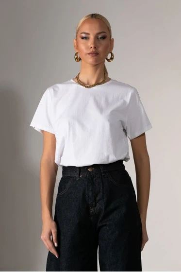Basic t-shirt με στρογγυλή λαιμόκοψη λευκό