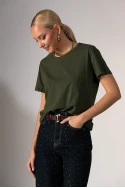 Basic t-shirt με στρογγυλή λαιμόκοψη χακί