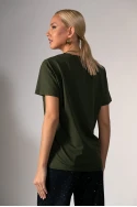 Basic t-shirt με στρογγυλή λαιμόκοψη χακί