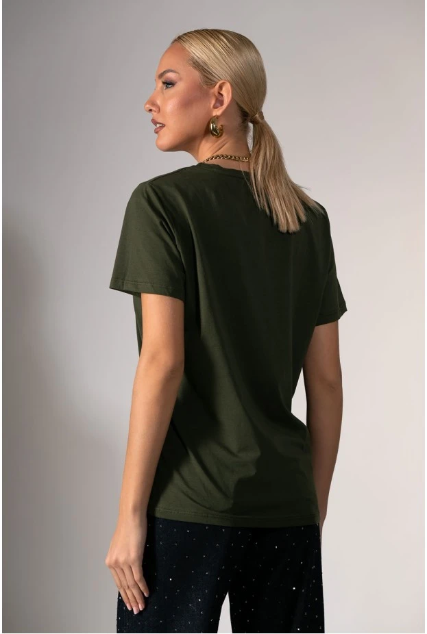 Basic t-shirt με στρογγυλή λαιμόκοψη χακί