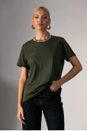 Basic t-shirt με στρογγυλή λαιμόκοψη χακί
