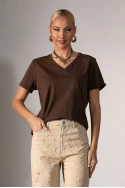 Basic t-shirt με v λαιμόκοψη καφέ