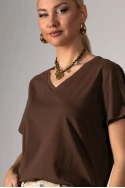 Basic t-shirt με v λαιμόκοψη καφέ