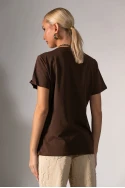 Basic t-shirt με v λαιμόκοψη καφέ