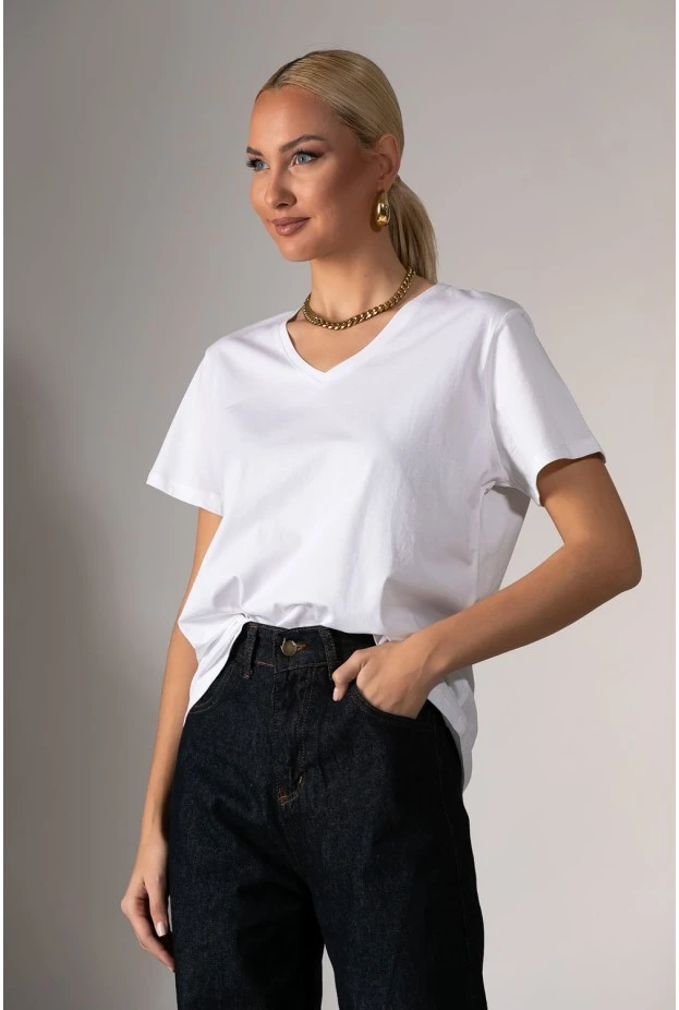 Basic t-shirt με v λαιμόκοψη λευκό