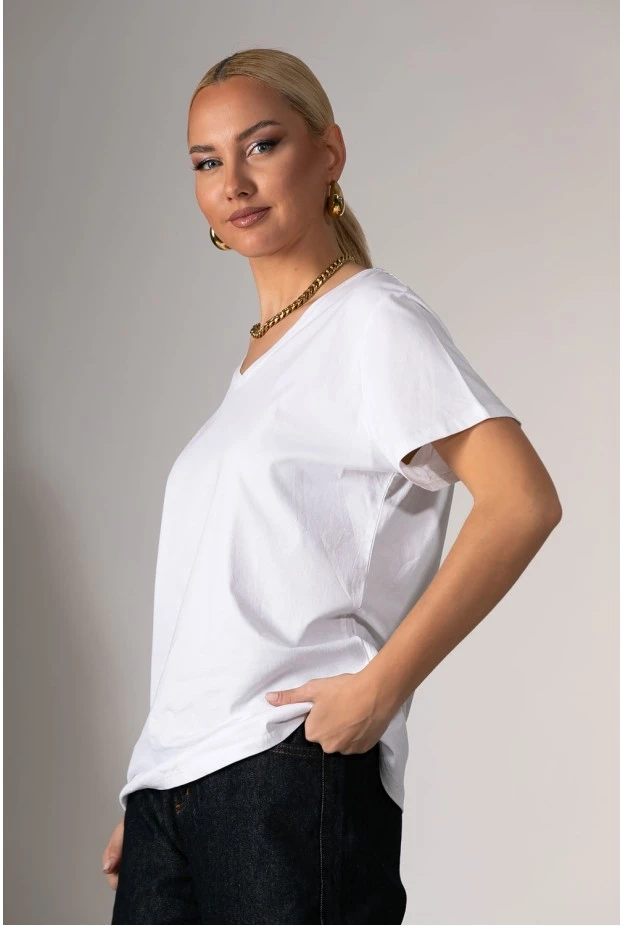 Basic t-shirt με v λαιμόκοψη λευκό