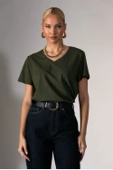 Basic t-shirt με v λαιμόκοψη χακί