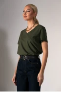 Basic t-shirt με v λαιμόκοψη χακί
